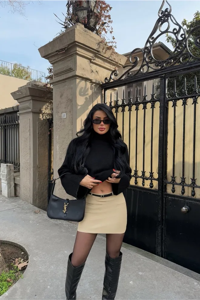 EYYO ATELIER Pocket Detail Belted Skirt Cream Wholesale Clothing Birthday