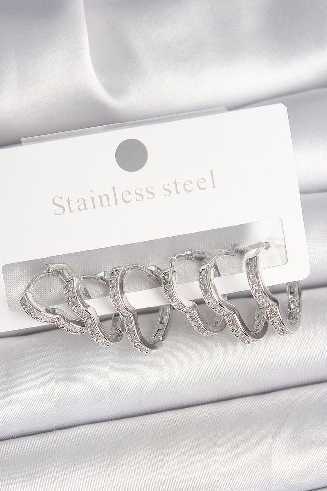 Ebijuteri Γυναικεία Σκουλαρίκια Από Ορείχαλκο Με Πέτρα Ζιργκόν Με 3 Ζευγάρια Μοντέλο Χονδρικό εμπόριο ενδυμάτων 0