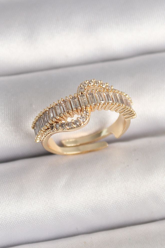 Ebijuteri Anel Feminino De Latão Cor Dourada Zircão Pedra De Zircão Padrão Ajustável Roupas por atacado 0