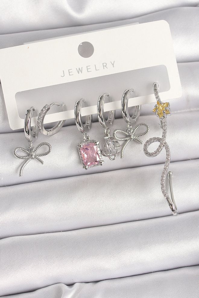 Ebijuteri Juego De Pendientes Para Mujer Con Forma De Cometa Con Forma De Cometa Rosa Y Cuadrado Detalle De Circonita Ropa al por mayor 0
