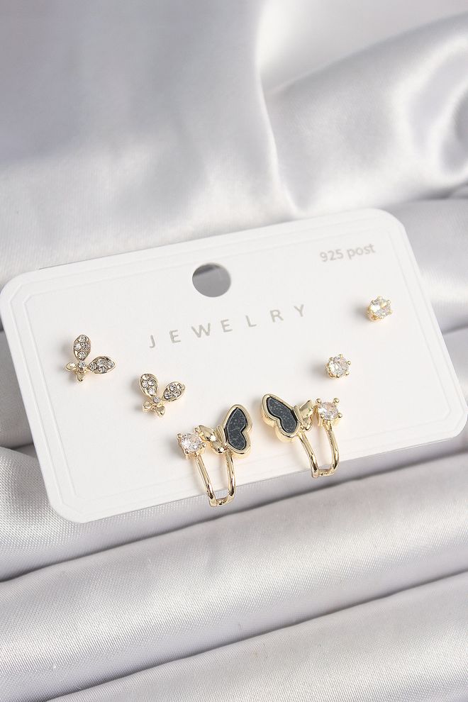 Ebijuteri طقم أقراط نسائية من الفضة الاسترلينية عيار 925 من النحاس وحجر الزركون على شكل فراشة ملابس بالجملة 0