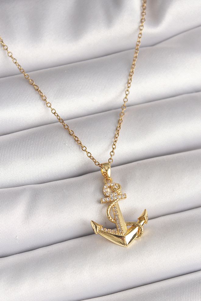 Ebijuteri Collar De Acero 316L De Color Dorado Con Circonitas Detalladas Modelo De Ancla Para Mujer Ropa al por mayor 0