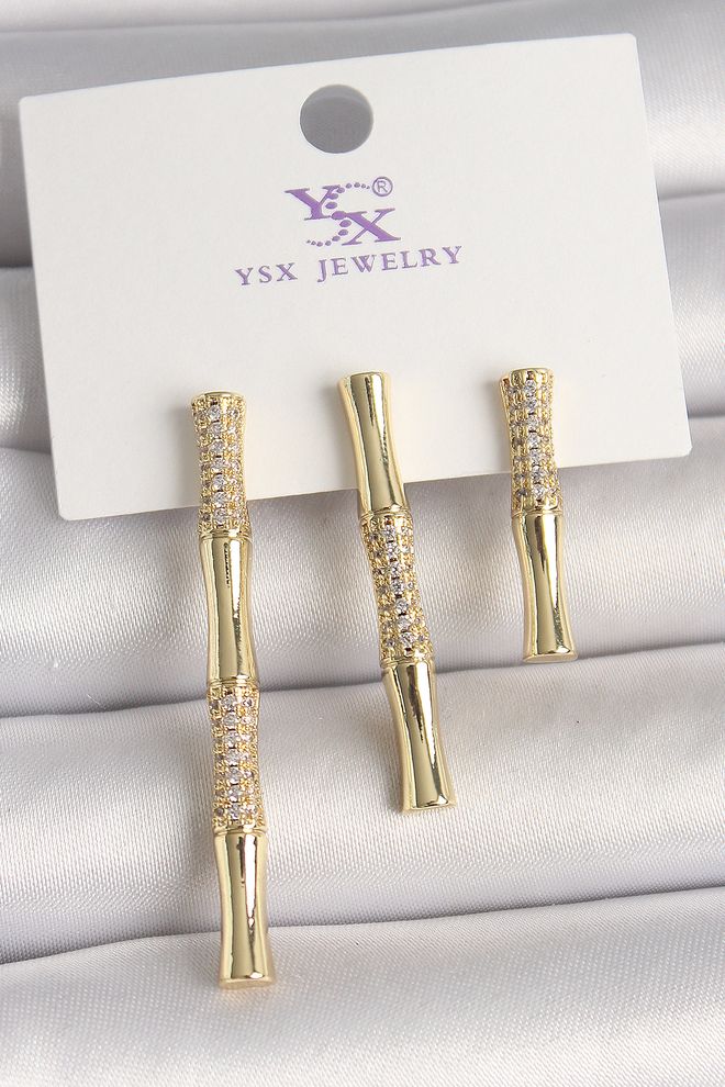 Ebijuteri Messing Goudkleurige Zirkoonsteen Bamboe Model 3 Stuks Combinatieoorbellen Voor Dames Groothandel Kleding 0