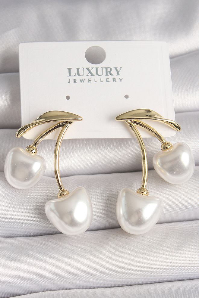 Ebijuteri Brincos Femininos Com Padrão De Cereja E Latão Cor De Ouro Branco Pérola Roupas por atacado 0