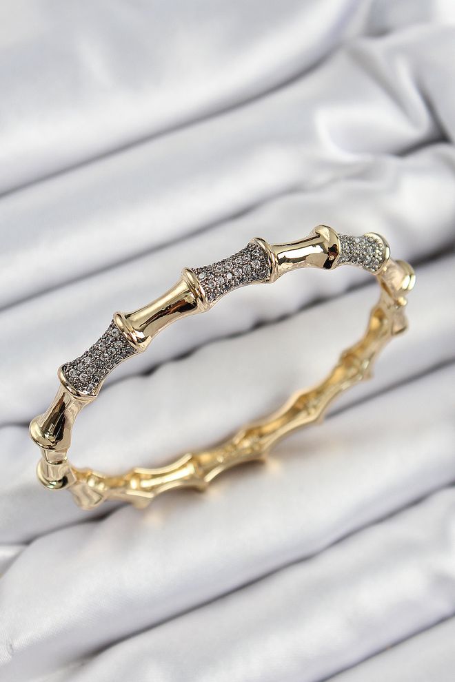 Ebijuteri Pulseira Feminina Vip Em Latão E Zircão Modelo Ósseo Cor Dourada Roupas por atacado 0