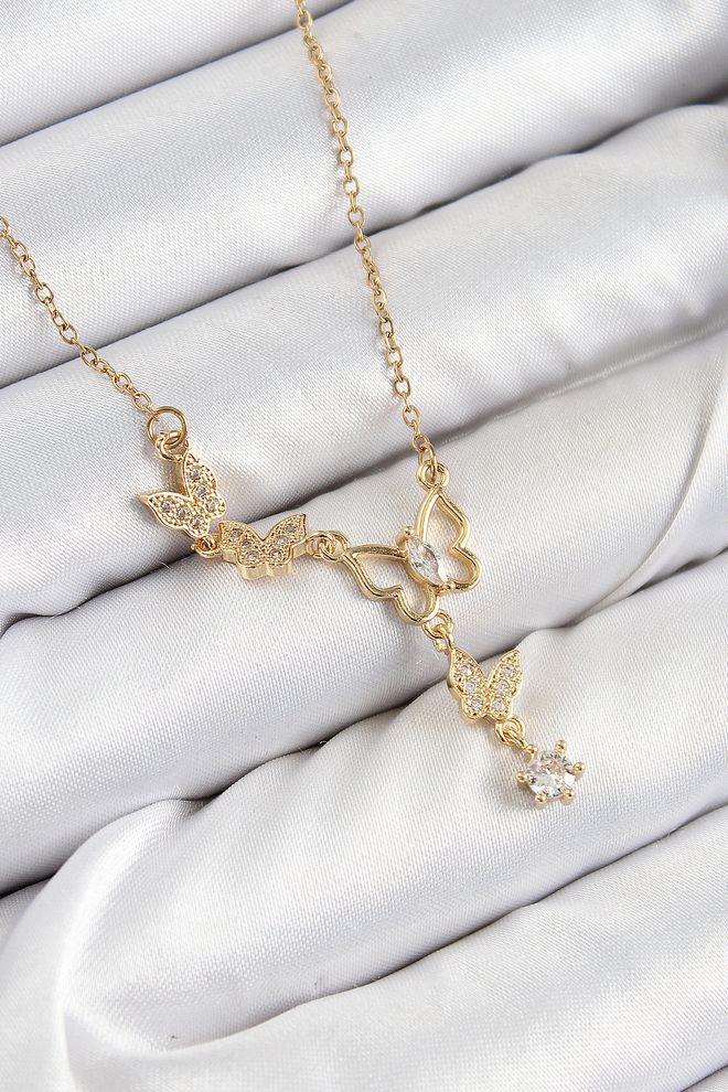 Ebijuteri Collier Pour Femmes En Acier 316l Avec Zircone Modèle Papillon Couleur Or Vêtements en gros 0