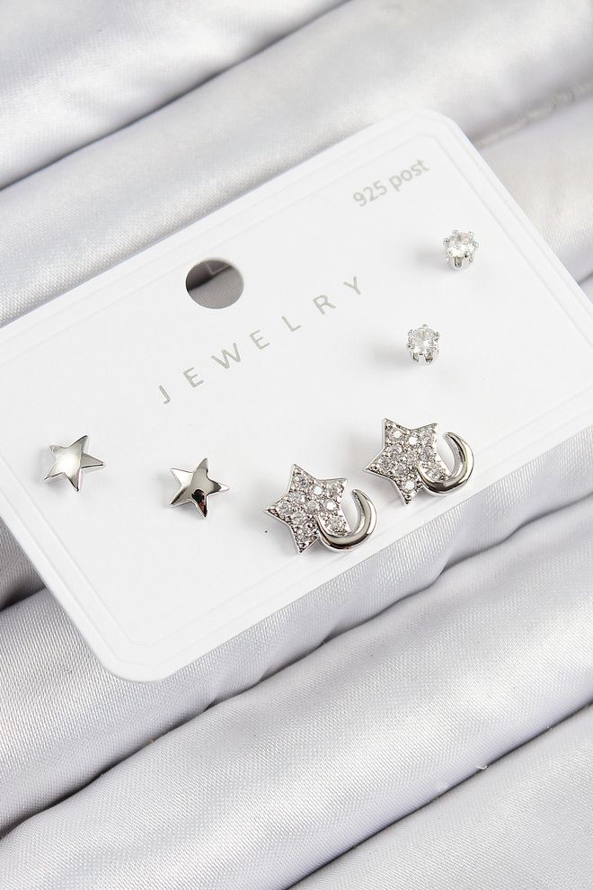 Ebijuteri Medeninasti Cirkonski Kamni Zvezdasti Vzorec Srebrne Barve 925 Ženski Uhani Iz Srebra Oblačila na debelo 0