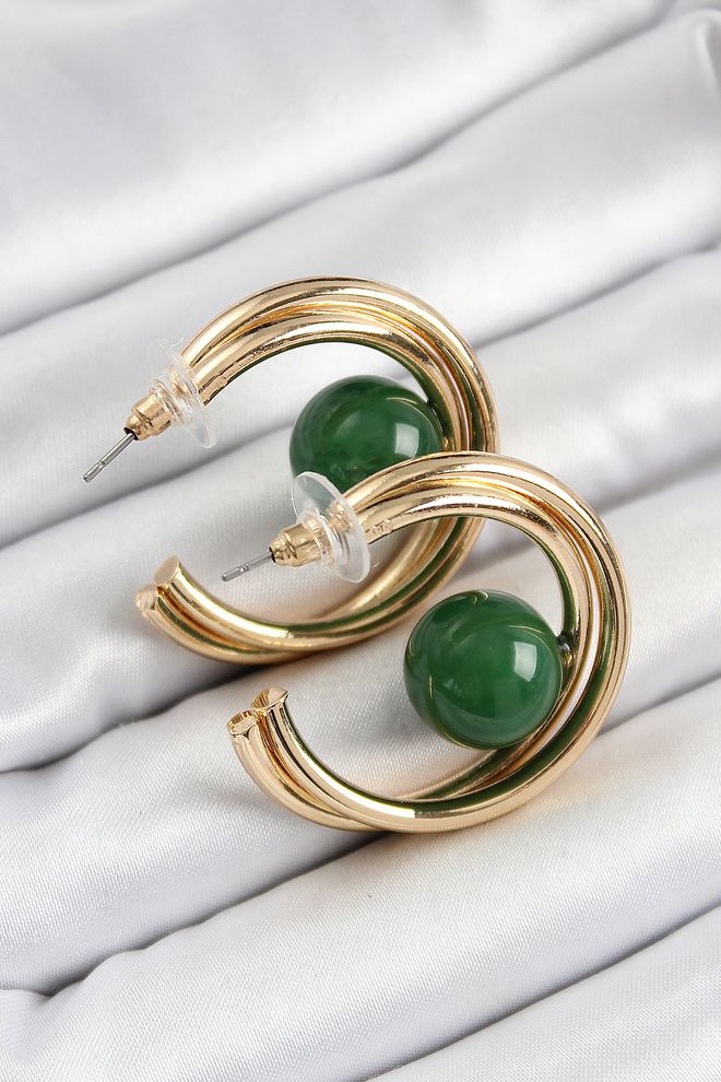 Ebijuteri Mosadzný Zlatý Prsteňový Vzor Zelené Korálky Detaily Dámskych Veľkoobchod s oblečením 0