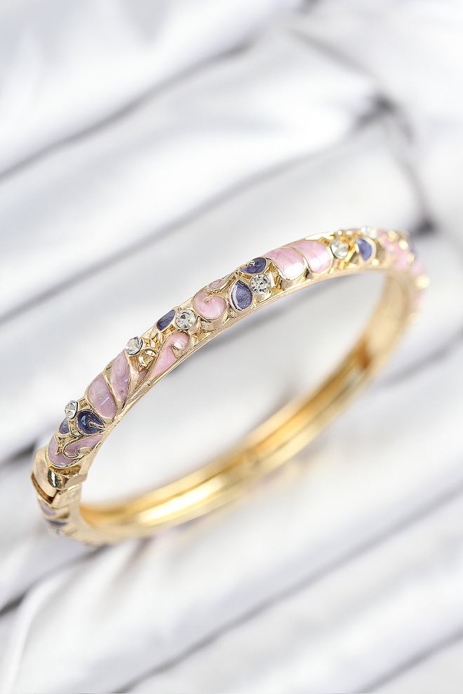 Ebijuteri Gold Women Clamp With Enameled Brass Zircon Stone Fuchsia Purple Flower Motif Wholesale Clothing 0