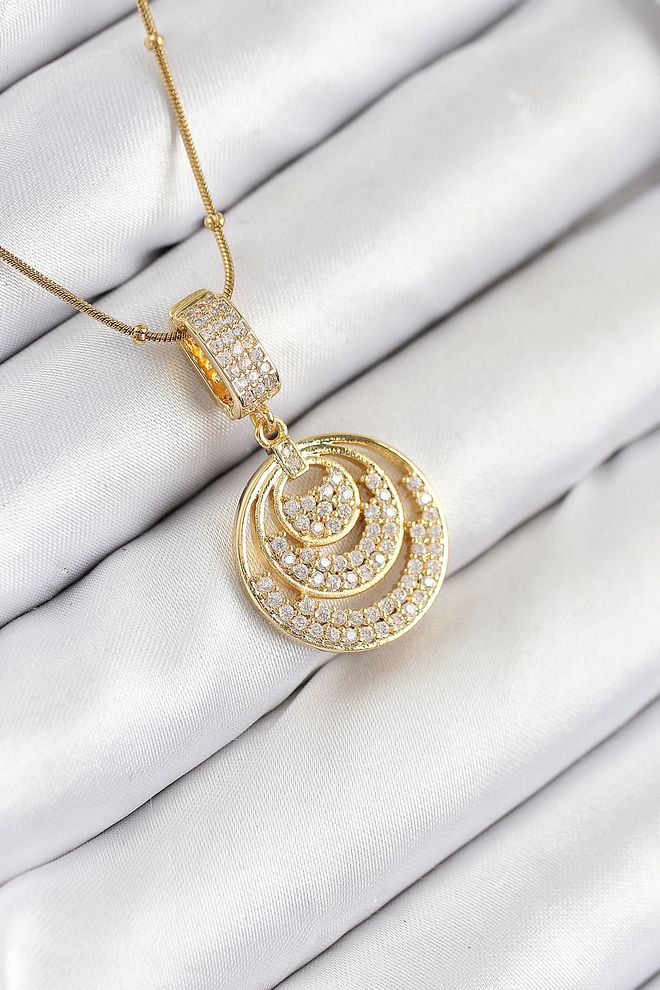 Ebijuteri 316l Steel Zircon Stone Circle Model Gold Color Women Necklace Wholesale Clothing 0
