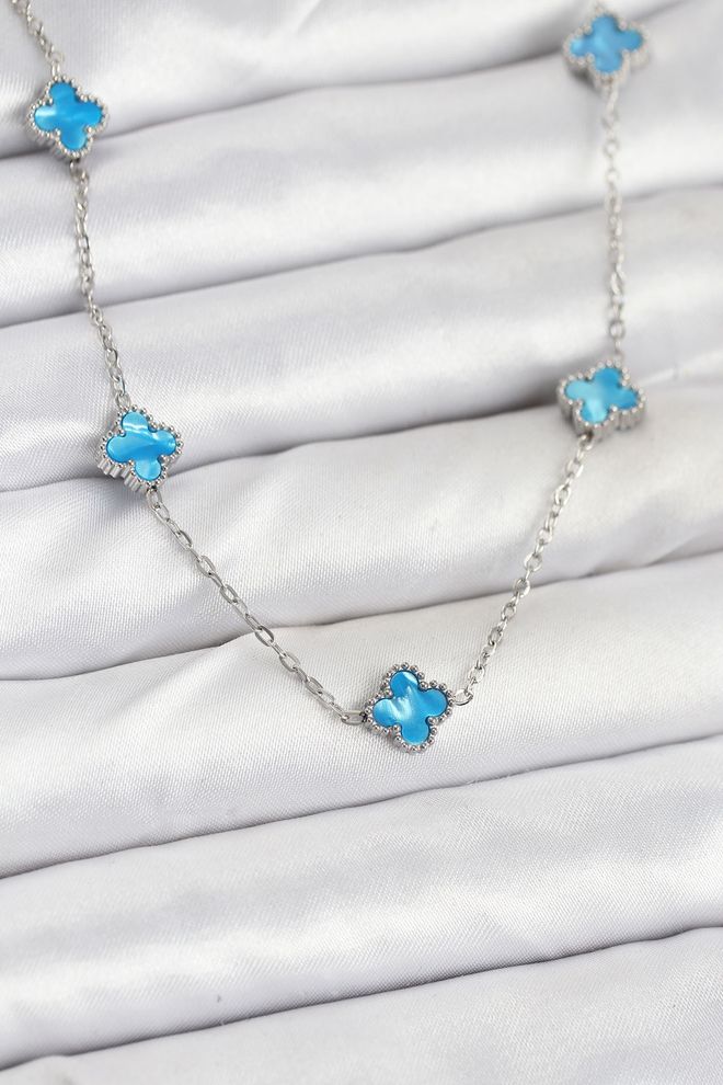 Ebijuteri 316l Steel Chain Silver Color Ice Blue Baby Boy Clover Women Necklace Wholesale Clothing 0