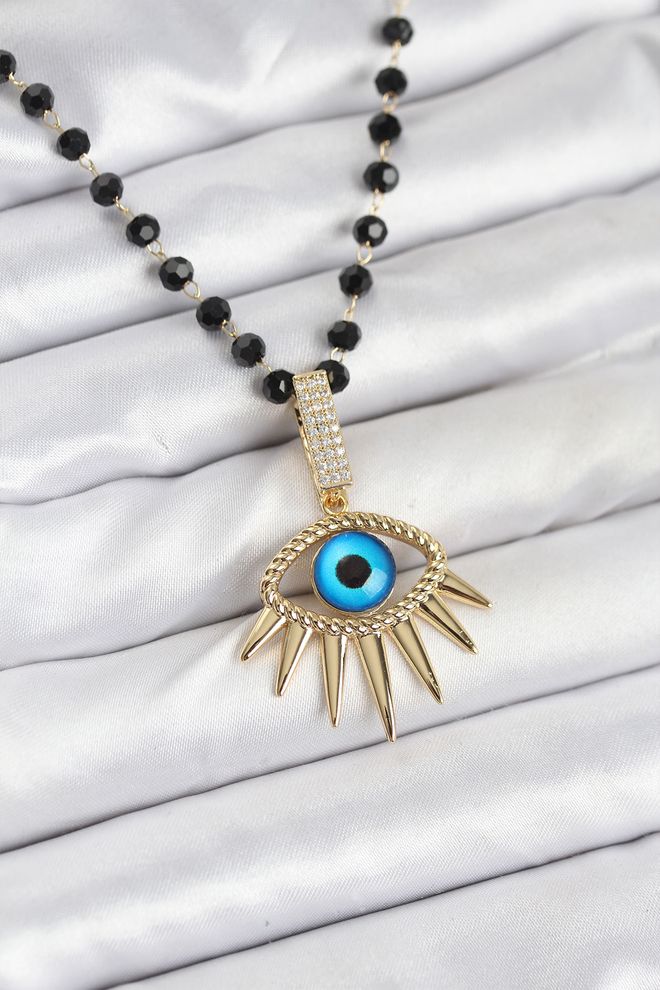 Ebijuteri 316l Steel Chain Crystal Beaded Eye Model Women Necklace Wholesale Clothing 0
