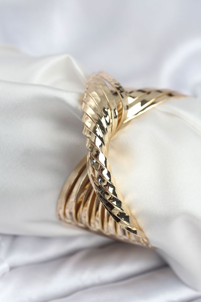 Ebijuteri Brass Gold Color Pleated Half Clamp Bracelet Wholesale Clothing 0