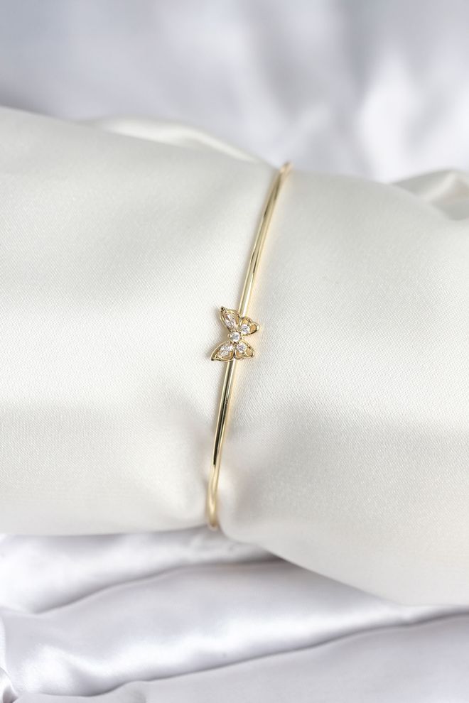 Ebijuteri Gold Color Brass Women Bracelet With Butterfly Figured Zircon Stone Wholesale Clothing 0