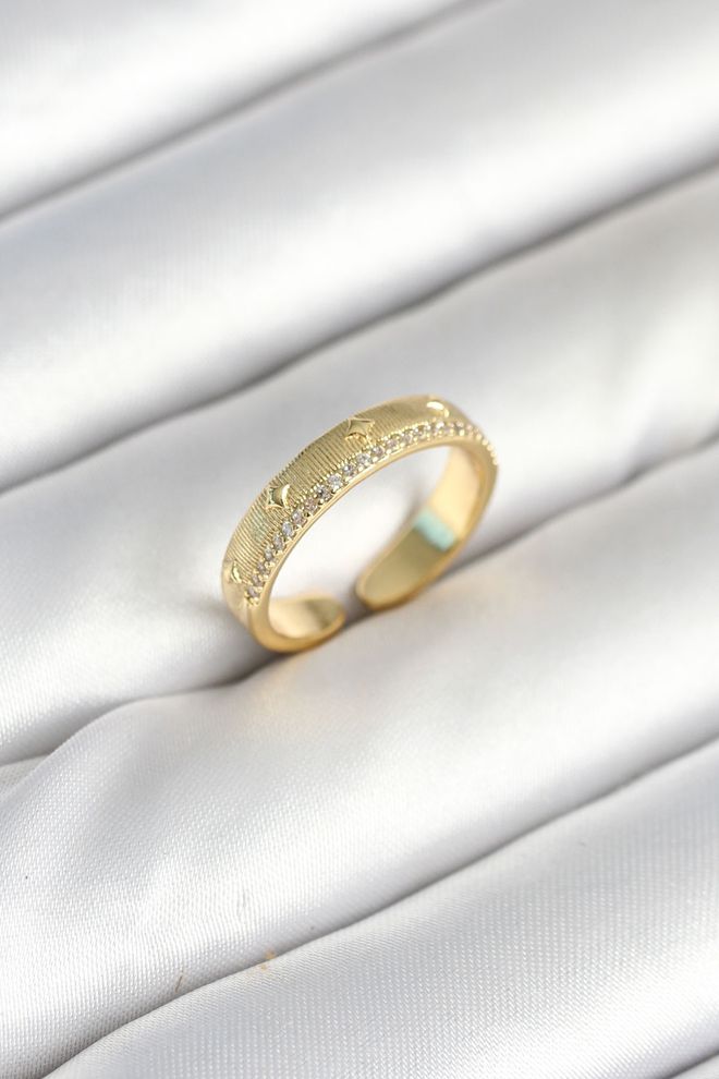 Ebijuteri Gold Color Stripe Zircon Stone Women's Ring Wholesale Clothing 0