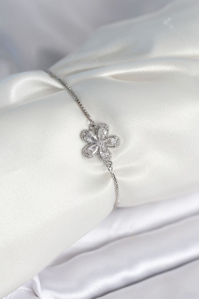 Ebijuteri Silver Color Women's Bracelet With Flower Model Elevator Wholesale Clothing 0