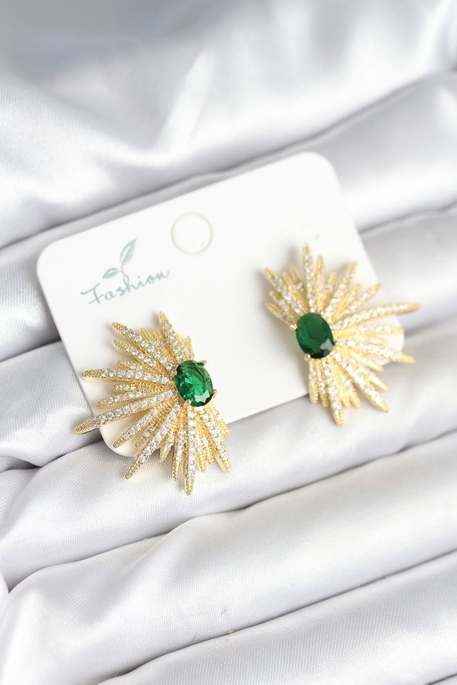 Ebijuteri Γυναικεία Σκουλαρίκια Ορείχαλκου Χρυσού Χρυσού Με Πράσινη Πέτρα Λεπτομερ Χονδρικό εμπόριο ενδυμάτων 0