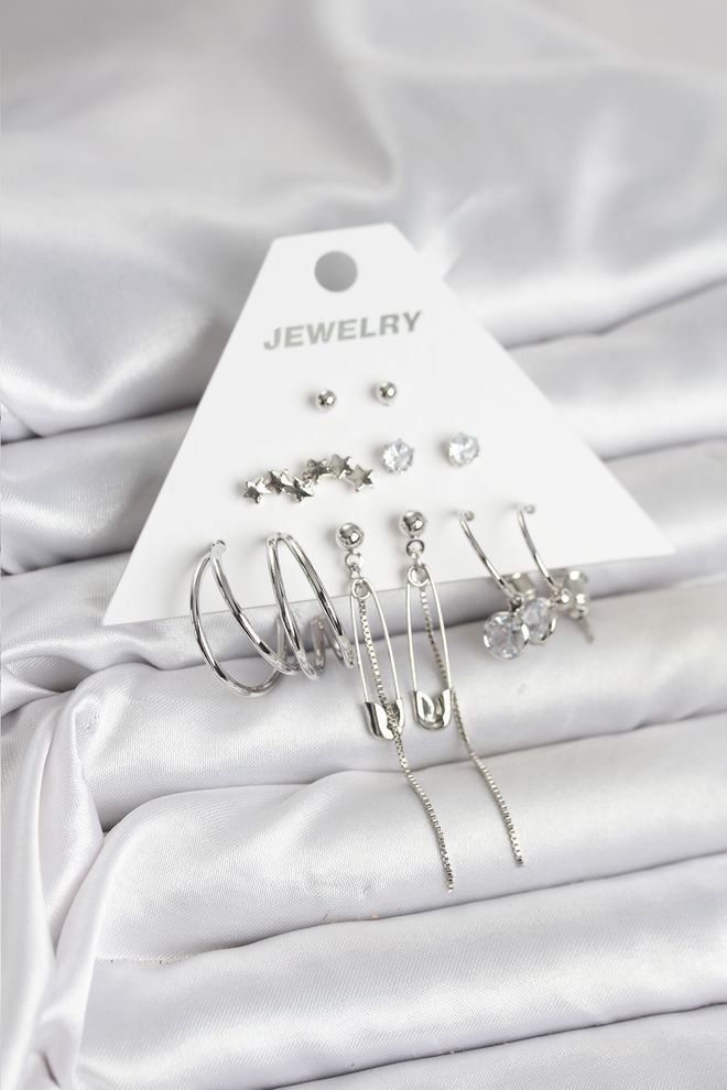 Ebijuteri Silver Color Set Of 6 Brass Earrings Wholesale Clothing 0