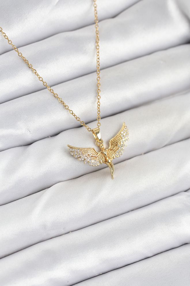 Ebijuteri Γυναικείο Κολιέ Με Ατσάλινη Αλυσίδα 316l Χρυσό Χρώμα Angel Model Χονδρικό εμπόριο ενδυμάτων 0