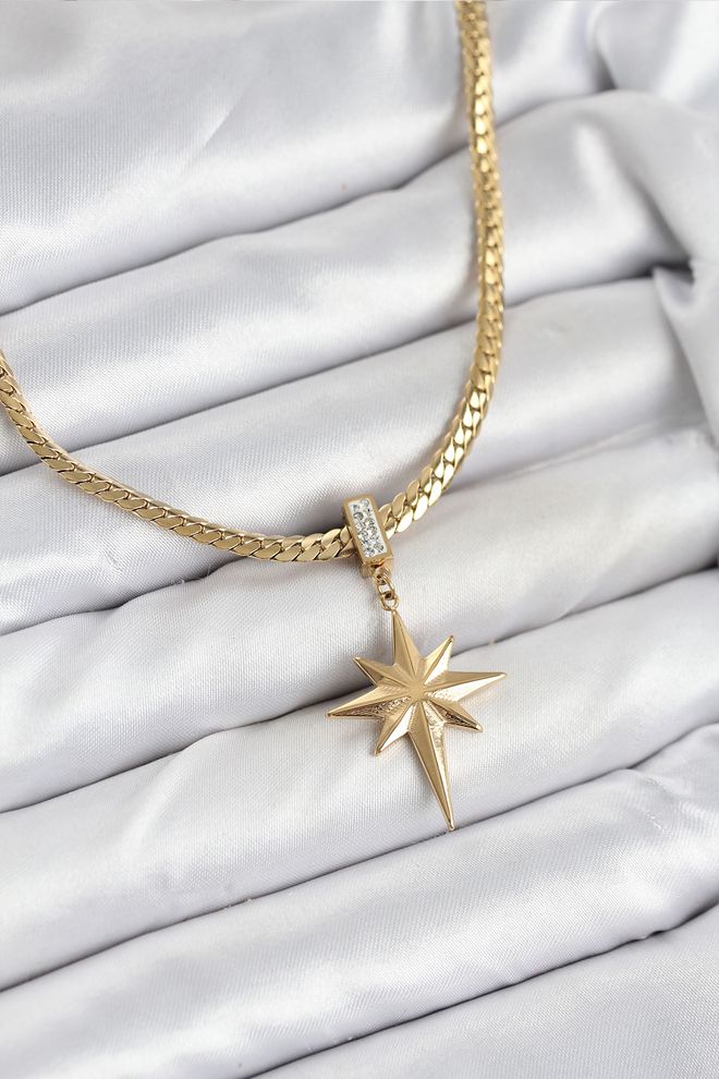 Ebijuteri Colar Feminino Com Corrente De Aço 316l Cor Dourada Modelo Pole Star Roupas por atacado 0