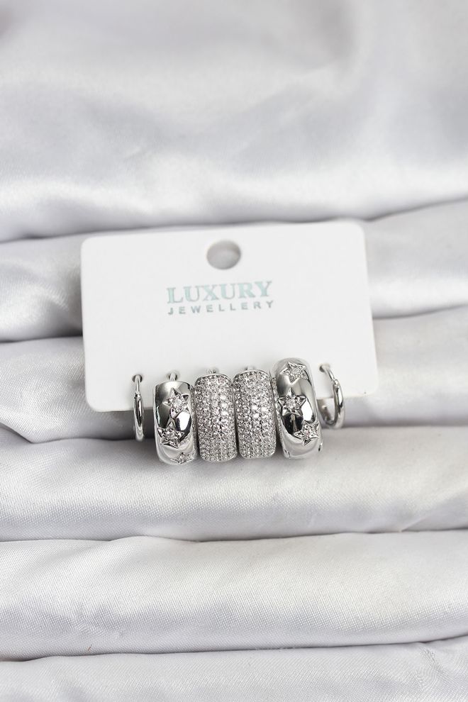 Ebijuteri Sada Mosadzných Strieborných Prsteňov Dámskych Náušníc So Zirkónovým Kameňom Veľkoobchod s oblečením 0