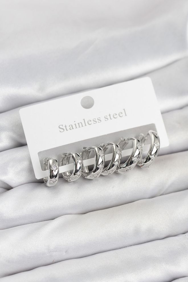 Ebijuteri Komplet Naušnica Od Prstena Od 316l Čelika Srebrne Boje Cirkonskog Kamenog Stuba Veleprodaja odjeće 0