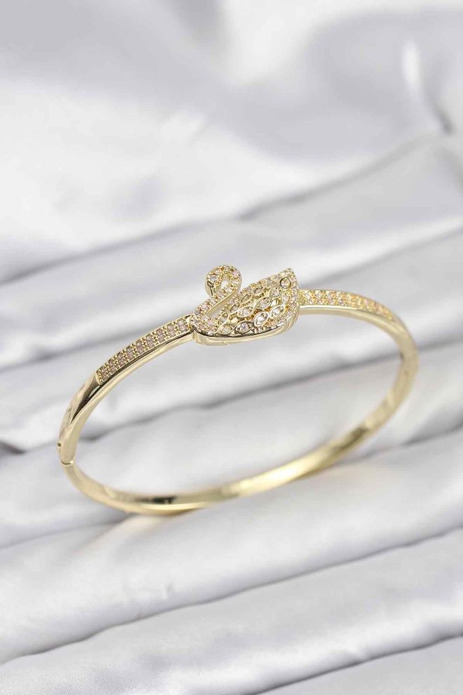 Ebijuteri Ženska Zapestnica Z Objemkami Iz Medenine V Zlati Barvi Cirkonskega Kamna Laboda Oblačila na debelo 0