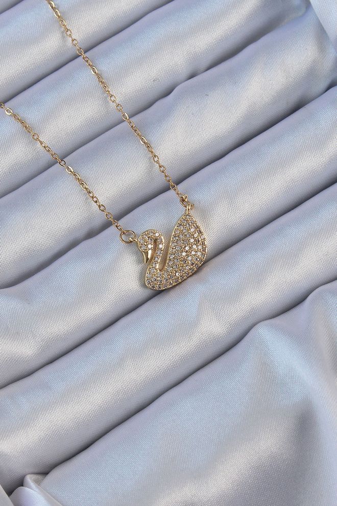 Ebijuteri 316L Steel Chain Gold Color Zircon Stone Swan Necklace Wholesale Clothing 0