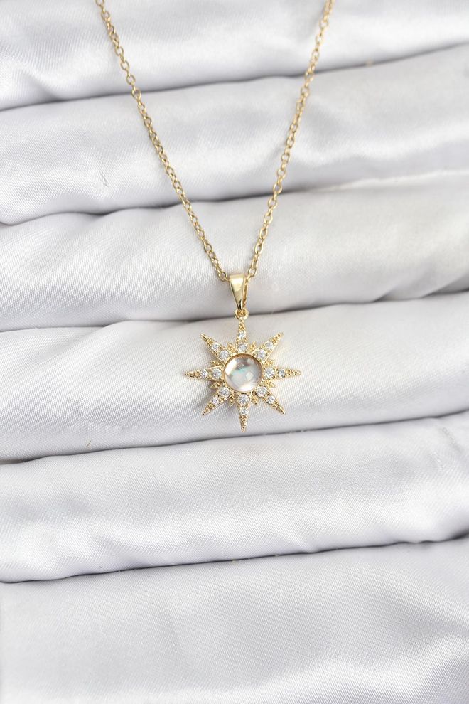 Ebijuteri Collar Para Mujer Con Cadena De Acero 316L Color Dorado Modelo Estrella Polar Y Piedra De Circonio Ropa al por mayor 0