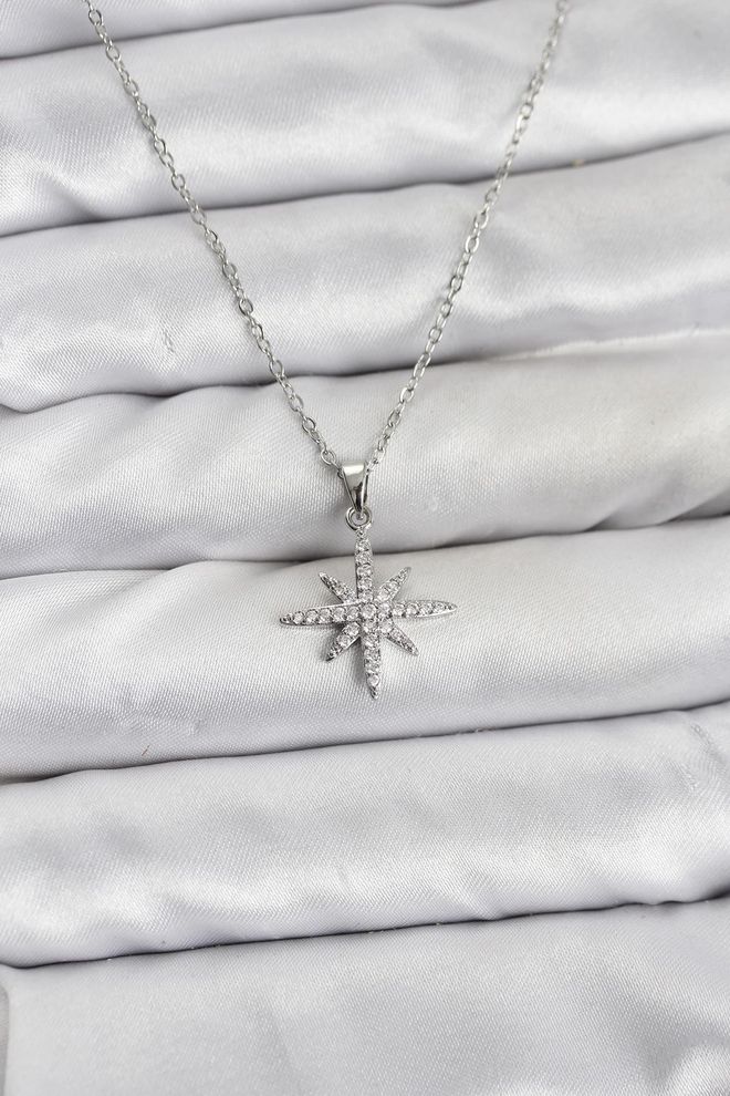 Ebijuteri سلسلة فولاذية 316l فضية اللون على شكل نجمة القطب موديل حجر الزركون للنساء ملابس بالجملة 0