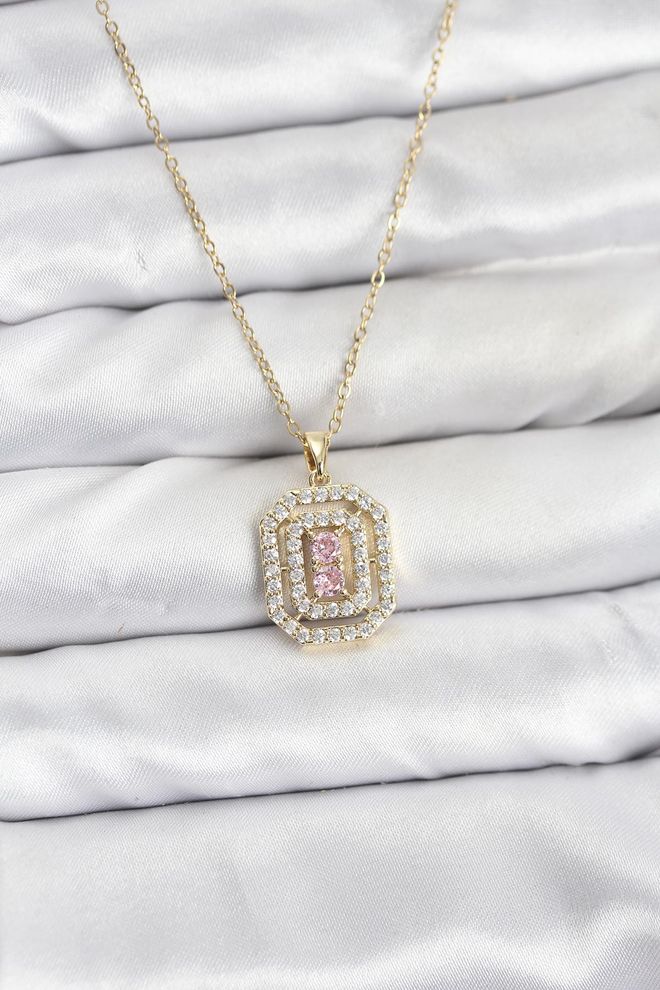 Ebijuteri Стальная Цепочка 316l Модель Золотого Цвета Пластина Цирконовый Камень Женское Ожерелье Оптовая продажа одежды 0