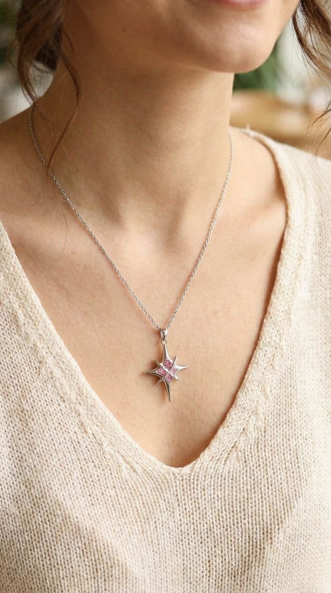 Ebijuteri قلادة نسائية على شكل نجمة على شكل قطب من الفولاذ المقاوم للصدأ باللون الفضي 316l ملابس بالجملة 0