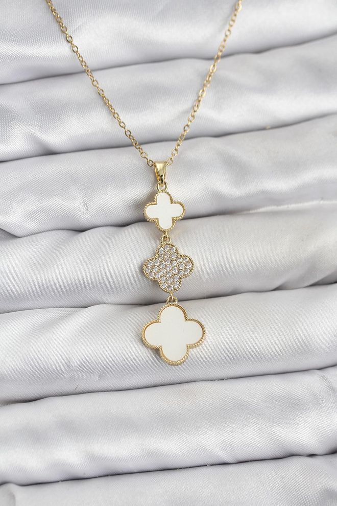 Ebijuteri قلادة نسائية من حجر الزركون بسلسلة فولاذية 316l باللون الذهبي ملابس بالجملة 0