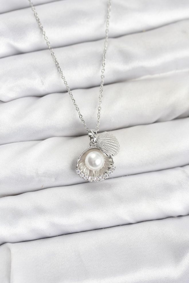 Ebijuteri Стальная Цепочка 316l Серебристого Цвета Жемчужная Морская Раковина Модель Цирконового Камня Женское Ожерелье Оптовая продажа одежды 0