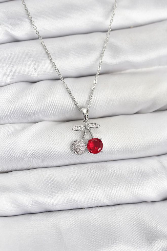 Ebijuteri سلسلة فولاذية 316l فضية اللون الكرز موديل زيركون ستون للنساء ملابس بالجملة 0