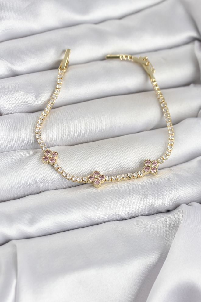 Ebijuteri Ružová Ďatelina Detailný Zirkónový Kameň Zlatá Farba Mosadz Waterway Dámsky Náramok Veľkoobchod s oblečením 0