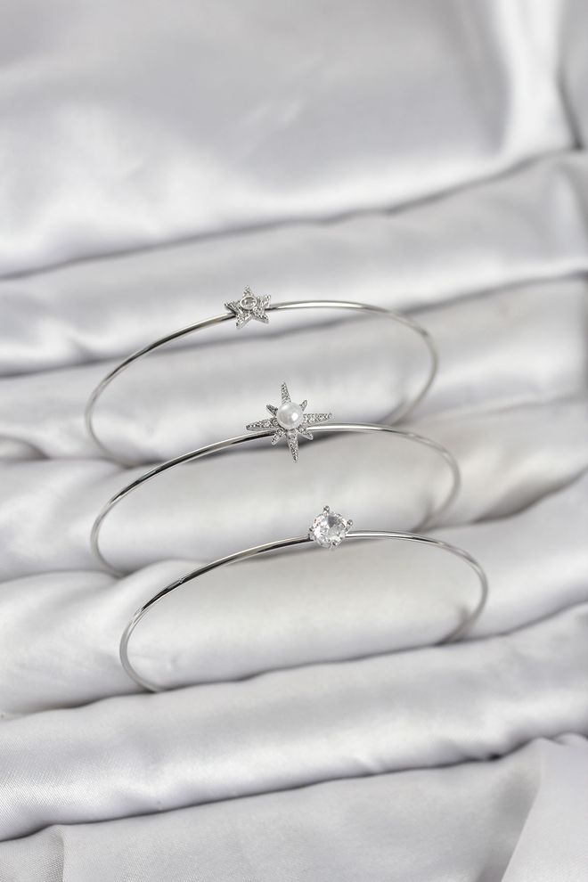 Ebijuteri Strieborná Farba Pole Star Model Zircon Stone 3 dielny Dámsky Náramok Combo Veľkoobchod s oblečením 0