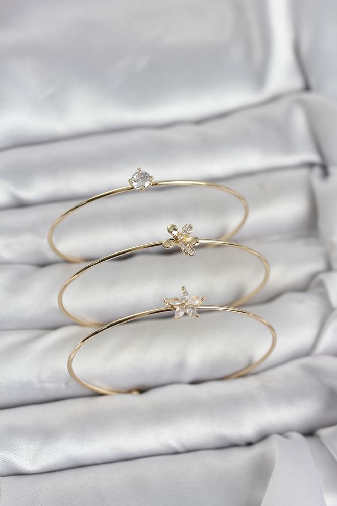 Ebijuteri Zlatá Farba Zirkónový Kameň Mosadzný 3 dielny Dámsky Náramok Combo Veľkoobchod s oblečením 0