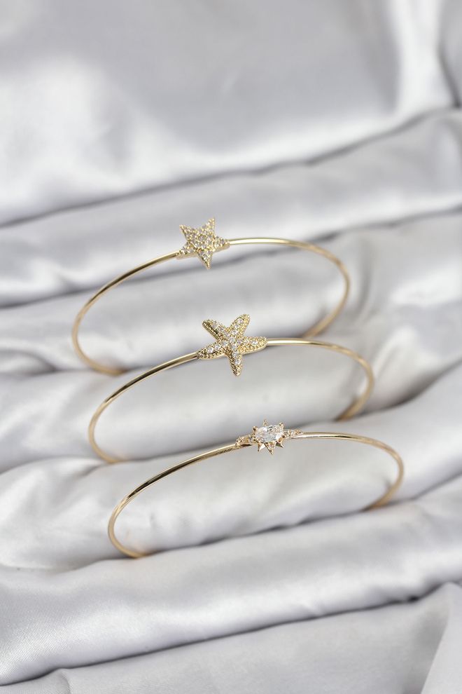 Ebijuteri Zlatá Farba Zircon Stone Star Model 3 dielny Dámsky Náramok Combo Veľkoobchod s oblečením 0