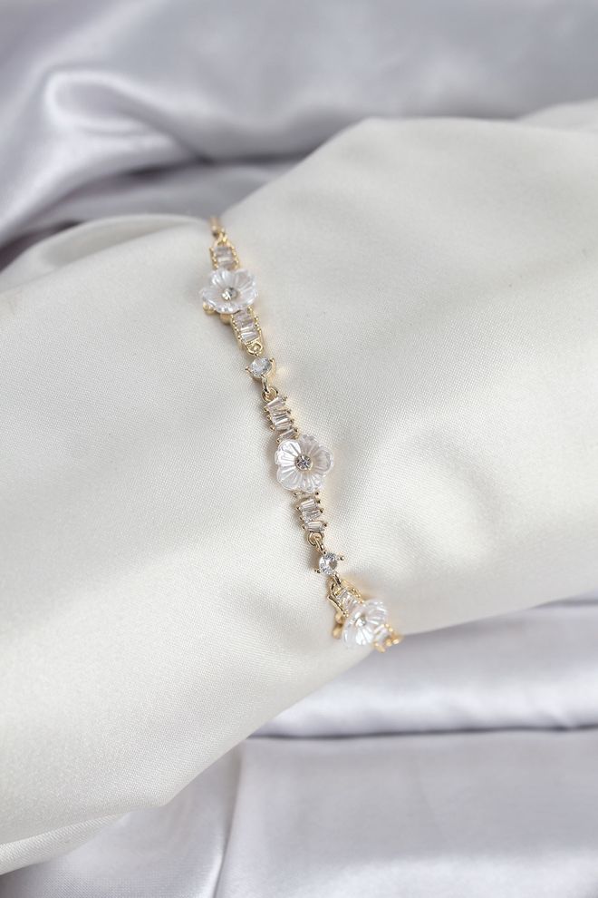 Ebijuteri Bageta Zircon Stone Flower Model Zlatej Farby Výťah Dámsky Náramok Veľkoobchod s oblečením 0