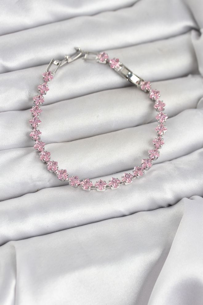 Ebijuteri Ružový Štvorcový Zirkónový Kameň Striebornej Farby Mosadzný Waterway Dámsky Náramok Veľkoobchod s oblečením 0