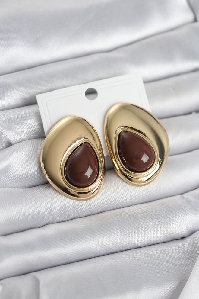 Ebijuteri Žalvario Aukso Spalvos Rudos Spalvos Akmens Lašas Modelio Derliaus Moteriški Auskarai Didmeninė prekyba drabužiais 0