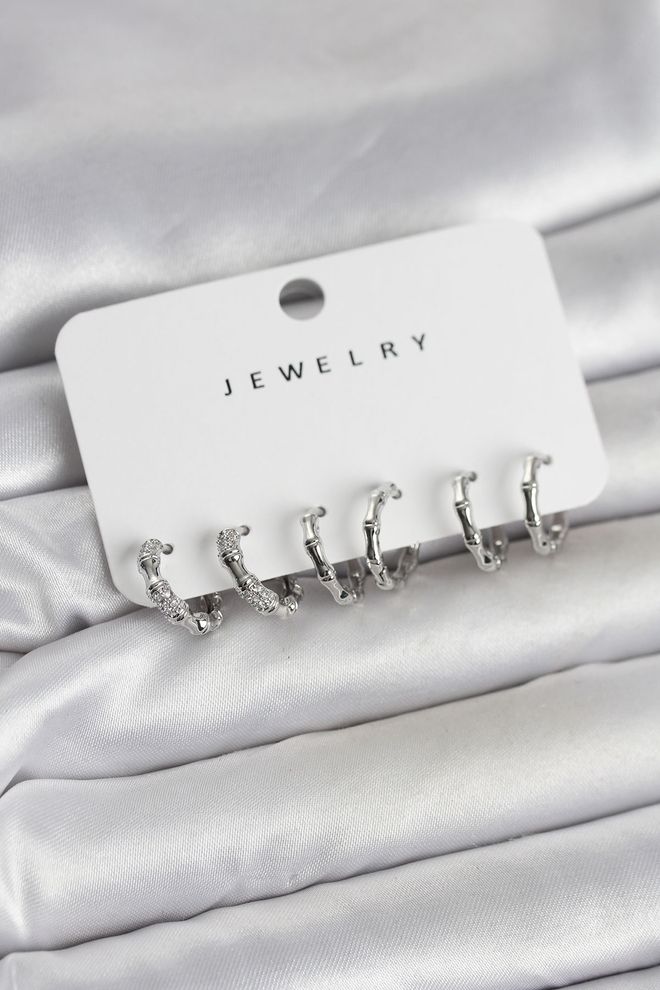 Ebijuteri Sidabro Spalvos Žalvario Kaulų Modelis 3 Poros Moterų Auskarų Rinkinys Didmeninė prekyba drabužiais 0