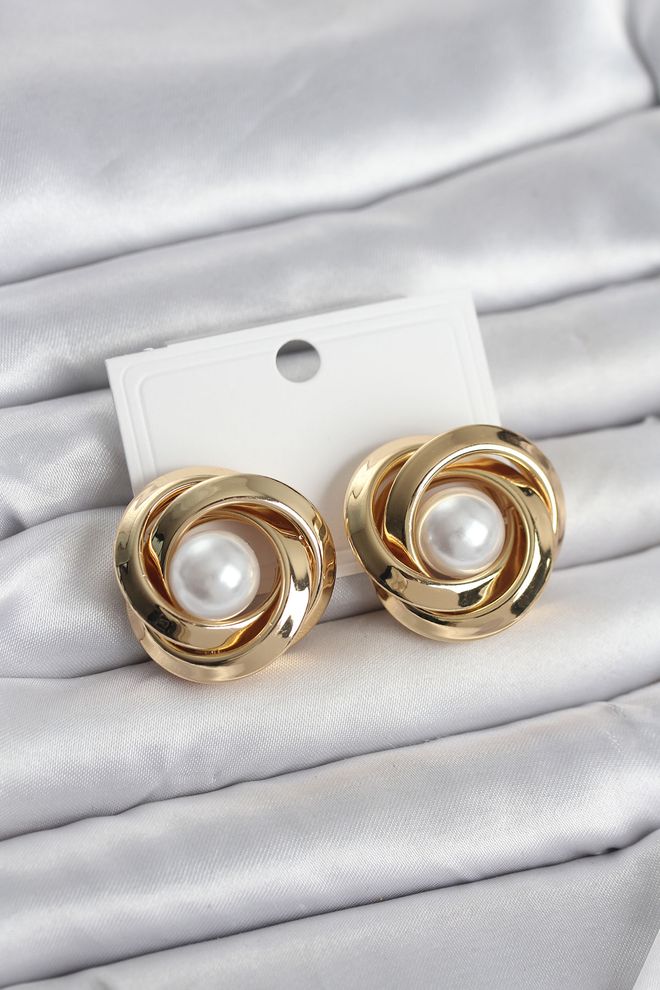 Ebijuteri Žalvariniai Aukso Spalvos Spiralinio Rašto Perlų Moteriški Auskarai Didmeninė prekyba drabužiais 0