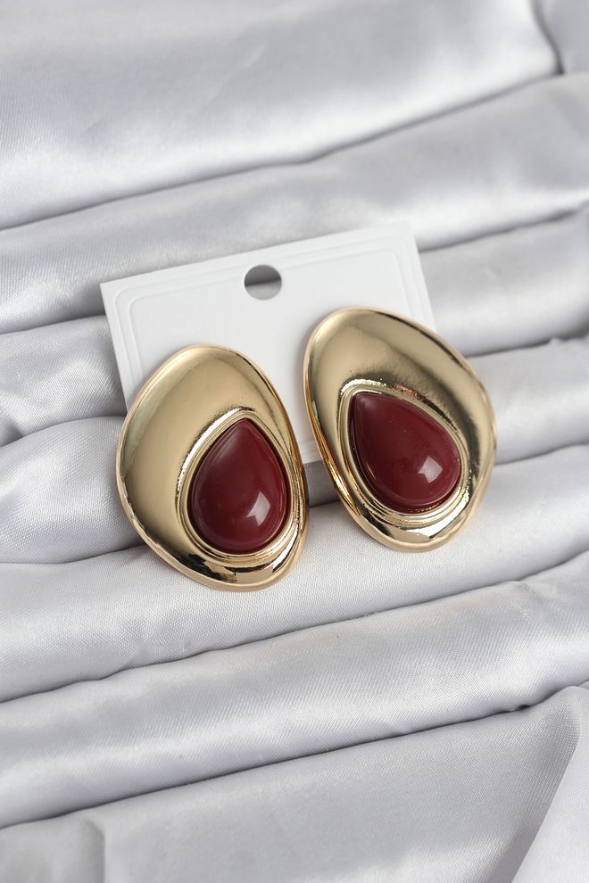 Ebijuteri Žalvario Aukso Spalvos Bordo Brangakmenių Lašas Modelis Derliaus Moteriški Auskarai Didmeninė prekyba drabužiais 0