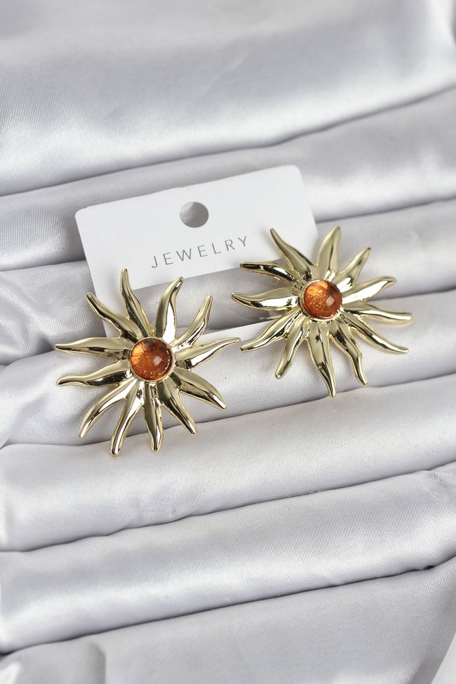 Ebijuteri Güneş Model Gold Renk Pirinç Kadın Küpe Toptan Giyim 0