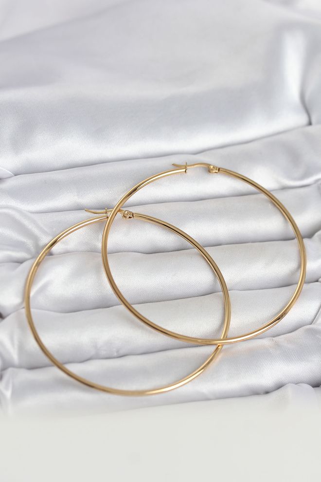 Ebijuteri 316l Çelik Gold Renk 70 Mm Kadın Halka Küpe Toptan Giyim 0