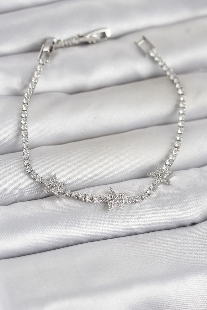 Ebijuteri Латунный Серебряный Цвет Минимальный Звездный Узор Цирконовый Камень Водный Женский Браслет Оптовая продажа одежды 0