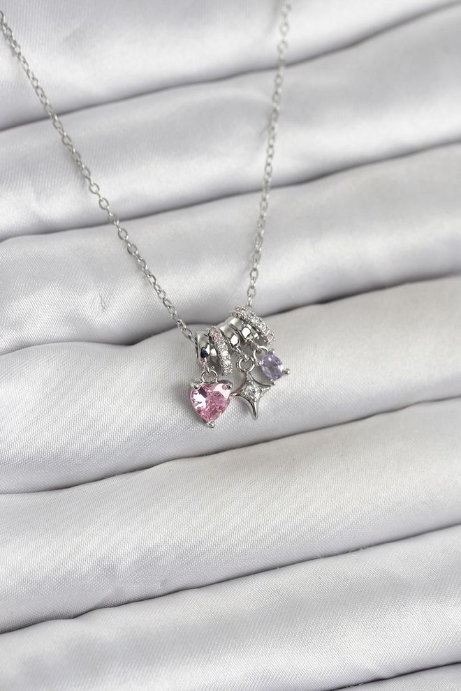 Ebijuteri Женское Ожерелье С Подвеской Из Стали 316l Серебристо розовый Циркон Оптовая продажа одежды 0