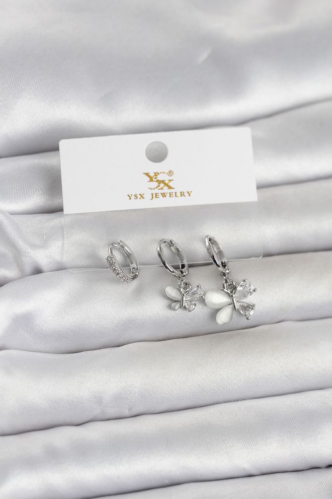 Ebijuteri Brass Silver Color Butterfly Model 3 Piece Women's Earrings Wholesale Clothing 0